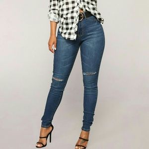 High Waisted Slit Knee Skinny Jeans